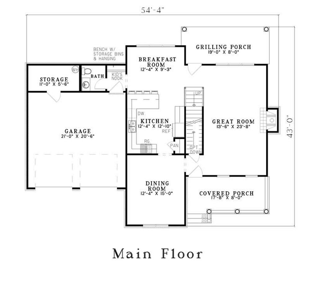 Floor Plan First Story of Craftsman Plan #153-1472